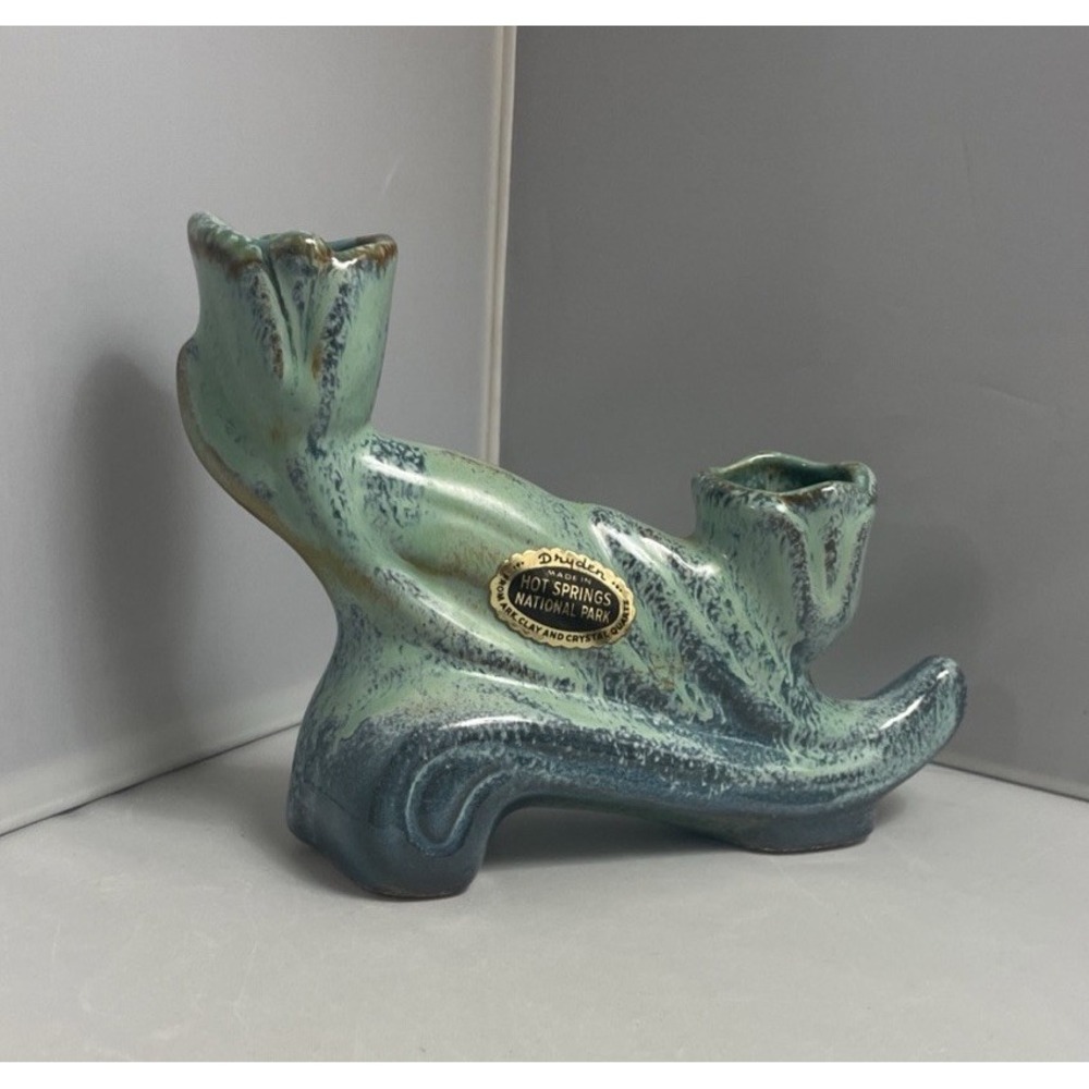 Dryden Art‎ Pottery Candle Holder Double Tulip Glazed Blue Hot Springs AR USA